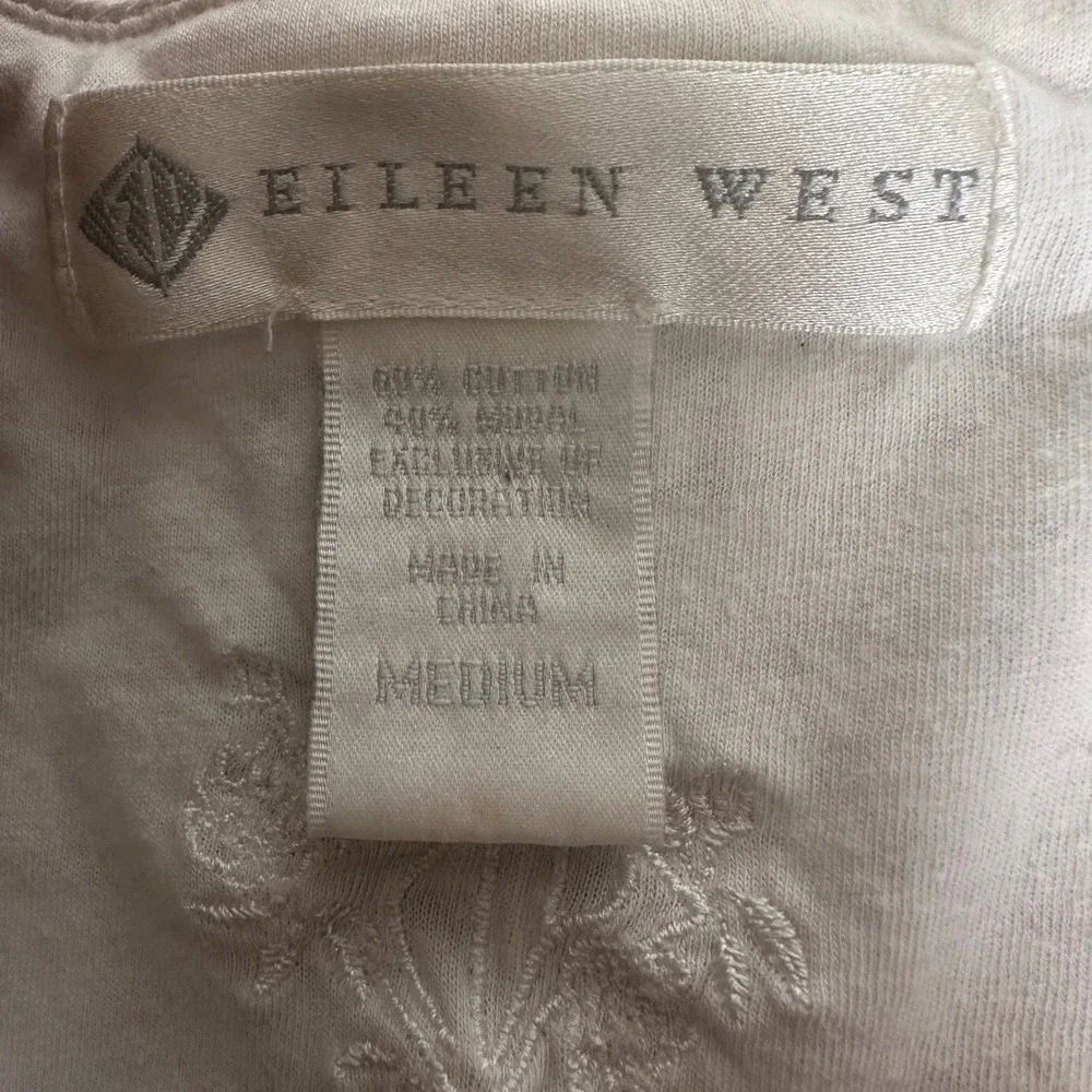 Eileen West Nightgown Women M  White Floral Lace‎ Trim Long Sleeve Cotton Modal